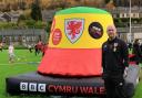 Wales manager Rob Page with the inflatable bucket hat.