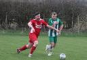 Action from Radnor Valley's clash with Knighton Town. Picture by Barcud-Coch Photography.