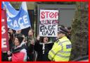 People take part in a protest opposite the Israeli ambassadors residence, as part of the Stop the War campaign.