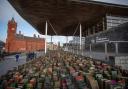 The protest at the Senedd saw over 5,000 empty wellies representing the potential lost jobs in rural Wales.