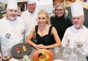 Katherine Jenkins, OBE, with Culinary Association of Wales president Arwyn Watkins OBE and vice president Colin Gray, Peter Fuchs and Danielle Bounds.