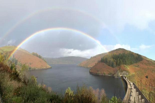 Double rainbow at Clywedog Reservoir. Picture by Colin Bell.