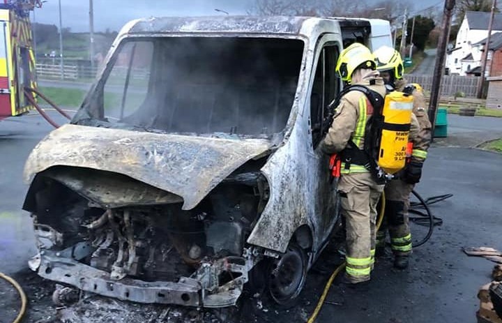 Firefighters tackled a delivery van that caught fire in Sarn, near Newtown on Thursday, December 9. Picture by Montgomery Fire Station
