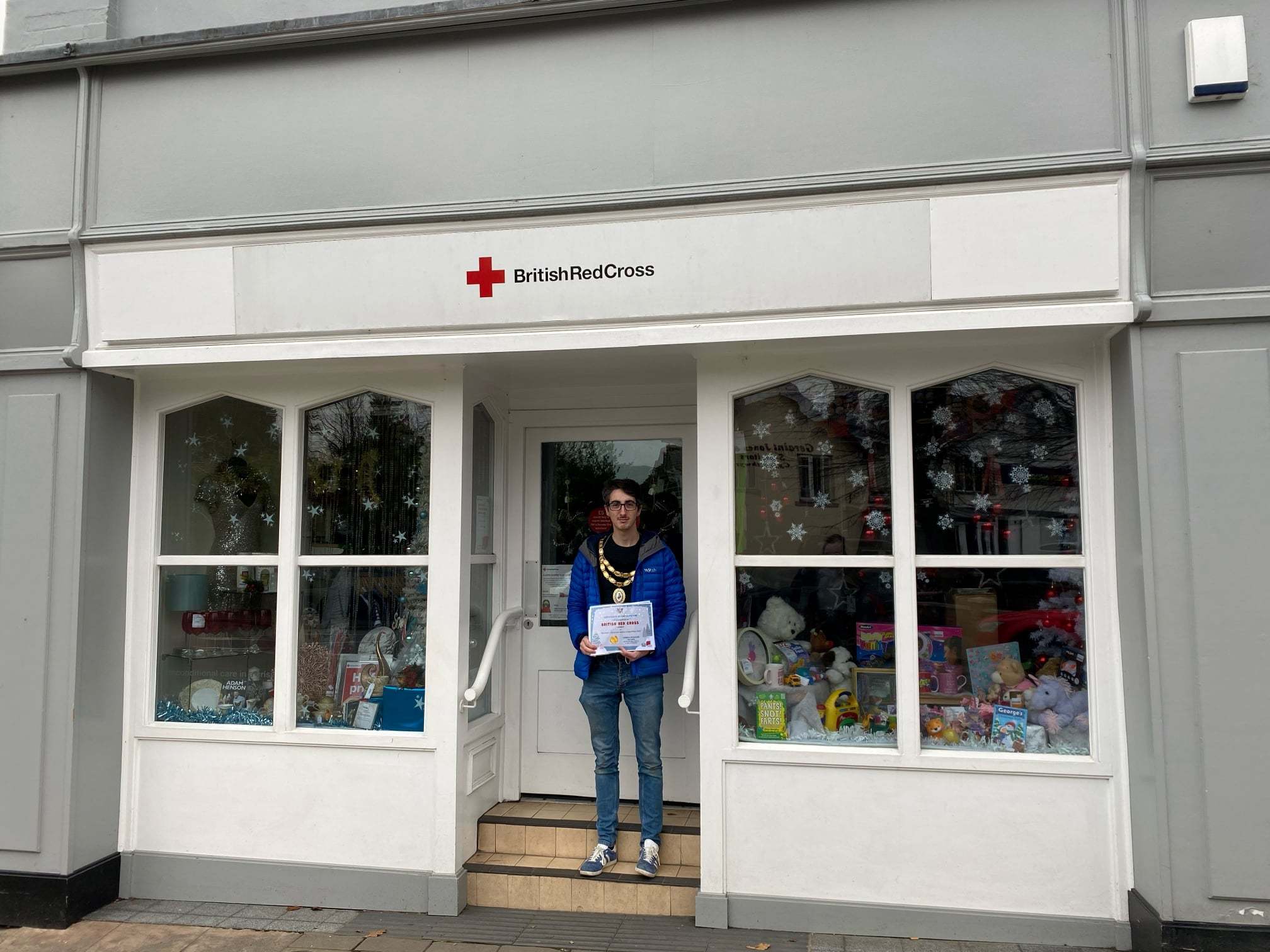 British Red Cross shop won the Newtown Christmas Window Display competition 2021