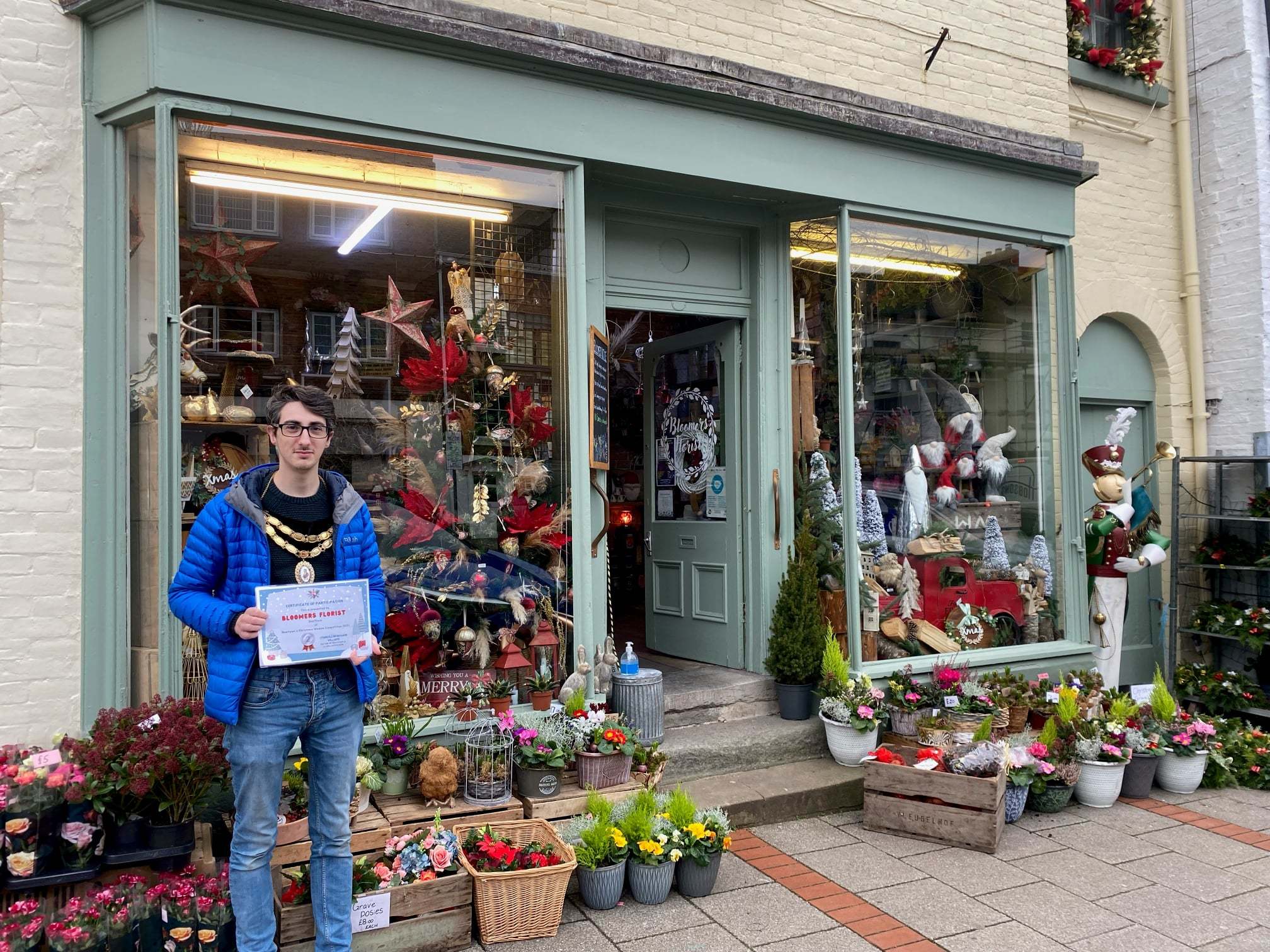 Bloomers Florist won second place in the Newtown Christmas Window Display competition 2021