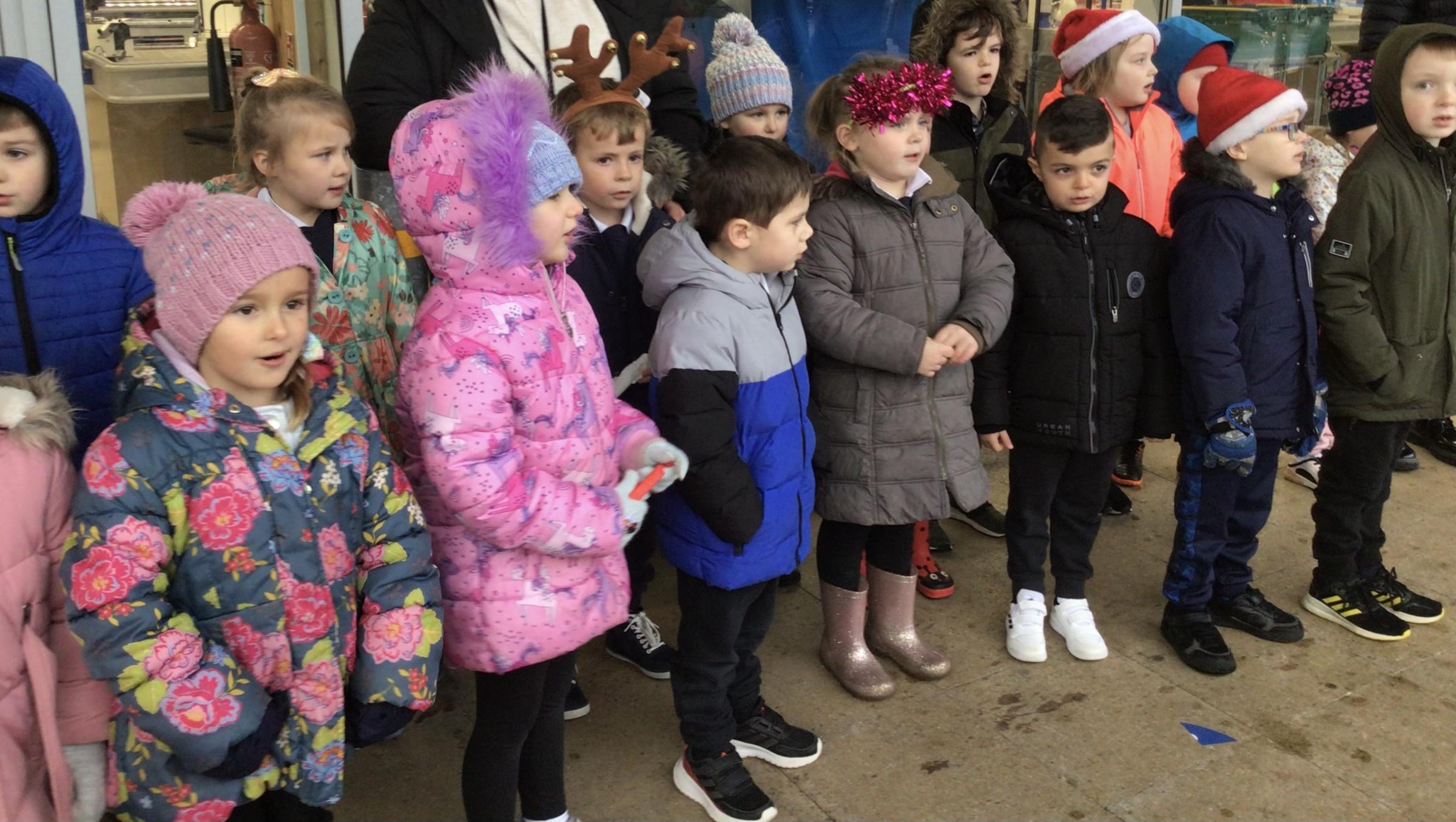 Welshpool Church in Wales Primary School sang carols in the town during the lead-up to Christmas