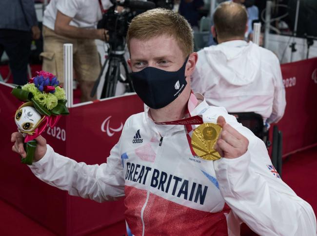 James Roberts, from Welshpool, with his gold medal at the Tokyo Paralympic Games. Picture by ParalympicsGB