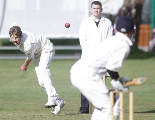County Times: FBC Mandy Bowdler Shropshire League Two: Llanidloes v Beacon...Pic is. Llani fast bowler, James Denham...RD152_2013-2.