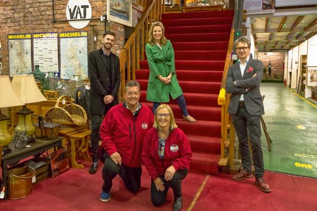 Noreen and Tony Thorn, from Caersws, with the Bargain Hunt team at the Wrexham Antiques Centre.