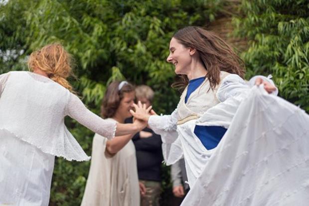 Actors rehearsing the wedding dance from As You Like It  which is to be performed at Gregynog Hall on July 2.