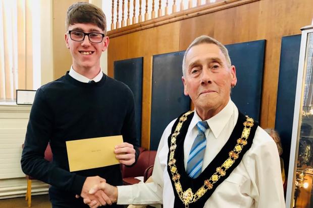 Cllr Colin Matthews (right) and James Smith, one of this year’s award recipients, at the town hall.