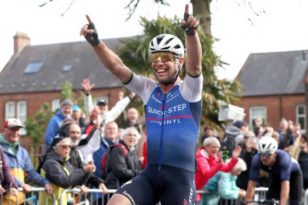Mark Cavendish celebrates after winning his second British National Road Championship title on Sunday