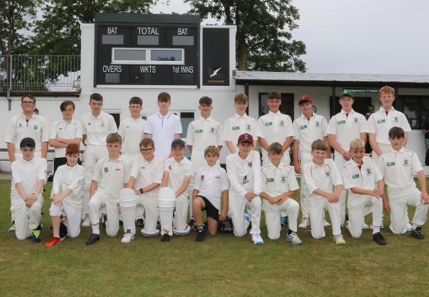 County Times: James Corfield Excellence in Cricket Trophy 2022. Welshpool High School v Newtown High School at Montgomery Cricket Club on Tuesday 12th July. Pictured are Welshpool and Newtown High School teams. Picture by Phil Blagg Photography. PB069-2022-1