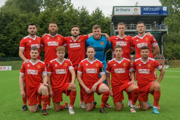 County Times: OSWESTRY, ENGLAND 28 July 2022: UEFA Europa Conference League Second qualifying round fixture between Newtown AFC and FC Spartak Trnava, Park Hall, Oswestry, England, 28 July. (Pic By Will Cheshire/FAW)