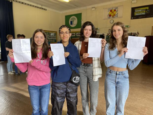 County Times: Lucy Lee-Jervis, from Llanidloes (2A*, A and Distinction*), Trinity Stephens, from Cwm Belan (2A*), Fran Brandon-Higgs, from Trefeglwys (2A* and A) and Jess Taylor (3A*) 