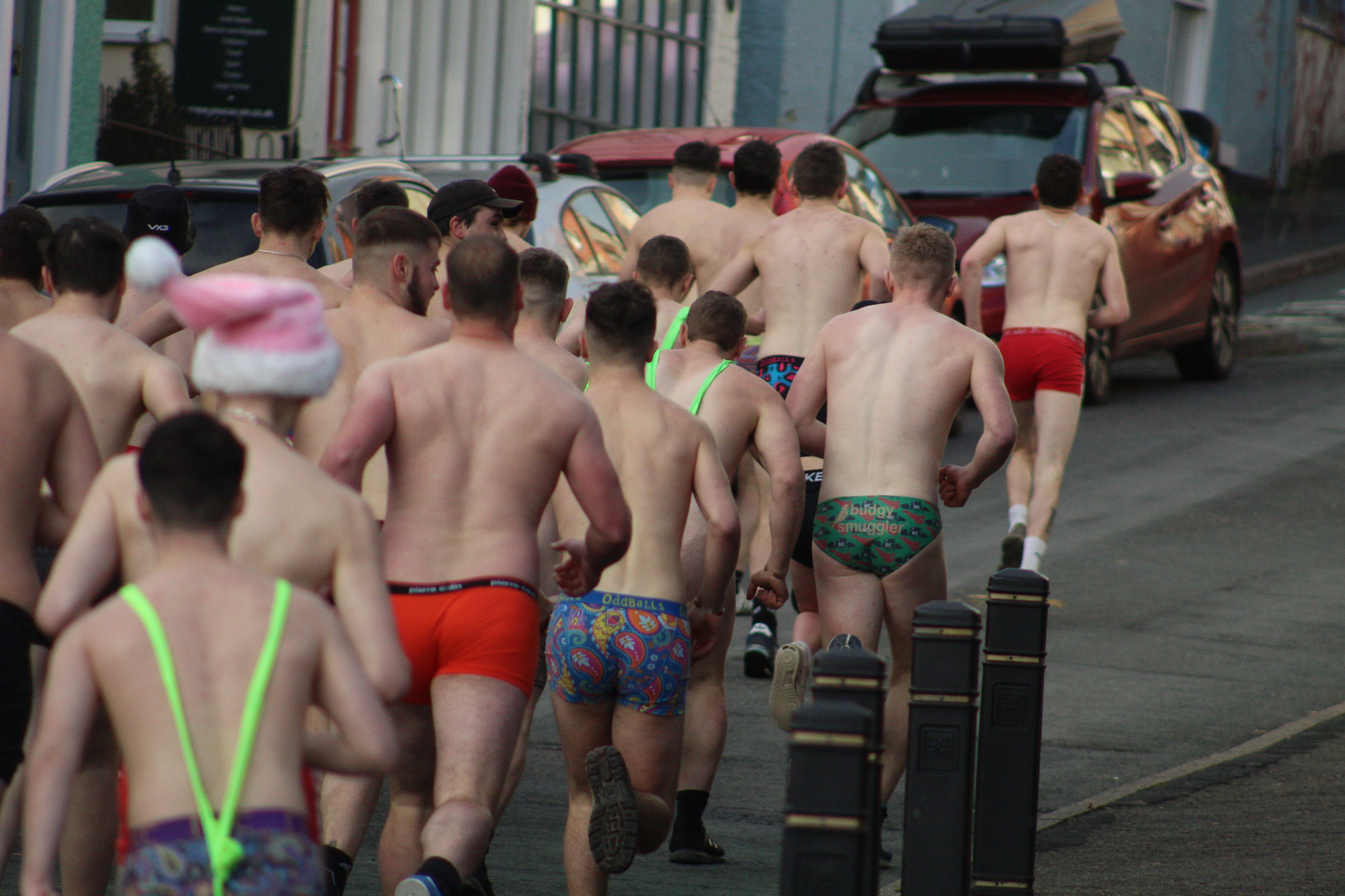 Big run up Bishops Castle High Street at the Boxing Day underwear run in aid of The Dylan Price Foundation. Picture by Jack Butler-Jones