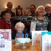 Winifred Plant, from Knighton, celebrating her 100th birthday with family members.