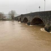 The River Wye at Builth Wells during flooding.