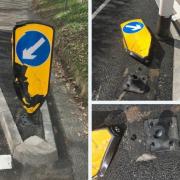 Damage to traffic calming measures in Whitton, Powys