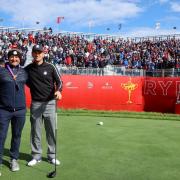 Performance coach Stuart Morgan pictured with Europe team member Bernd Wiesberger at the 2021 Ryder Cup at Whistling Straits, Wisconsin