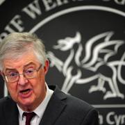 First Minister Mark Drakeford announcing the resut of the latest covid review. Image: PA