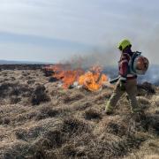 Crews battle the fire on Llangynidr Mountain. Pic Craig Thomas