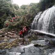 Brecon Mountain Rescue Team out on a call at a waterfall in the Brecon Beacons