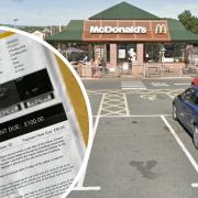 McDonald's restaurant in Newtown and the Potters Bar parking fine (inset)