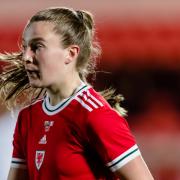 LLANELLI, WALES - 08 APRIL 2022: Wales' Carrie Jones during the 2023 FIFA Women's World Cup Qualifying Round fixture between Cymru Women & France Women at the Parc y Scarlets Stadium, Llanelli on the 8th of April 2022. (Pic by John
