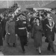 Queen Elizabeth at the Claerwen Dam in mid-Wales on 23 October 1952
