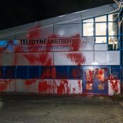 Palestine Action protestors have broken into and destroyed equipment at Teledyne Labtech Ltd in Presteigne. Pics by Vladimir Morozov