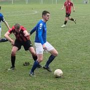 Action from Caersws' clash with Cefn Albion at the Recreation Ground on Saturday. Picture by Charlie Burnside.