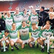 TNS celebrate winning the Welsh Cup in 1996, then known as Llansantffraid.