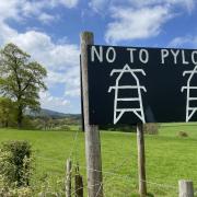 A sign on the side of the A483 just outside Cilmeri tells you how most locals feel about pylon proposals