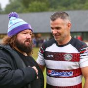 Adam Jones and Mike Phillips at the Heart of Wales 7s 2023. Picture by Gruffydd Thomas