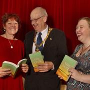 Kathy Biggs (l) at a special launch of her debut novel, The Luck, in Llanwrtyd last year