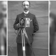 John Tomley c. 1906, taking one of the first selfies in Montgomery by testing the camera he bought to record local events for Montgomery Town Council and Montgomeryshire County Council, including taking photos for the local press to use.