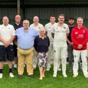 Guilsfield Cricket Club players and officials with sponsors Ian and Jane Nash.