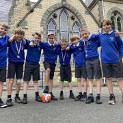 History-making St Michael's CiW Primary School football team members Sion,  Edwin, Thomas, Thomas, Tom, Jake, Tommy and Bobby.