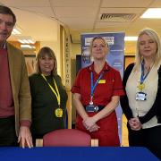 Philip Dunne MP with Save Our Beds campaign chair Jenny Sargent, ShropCom's director of nursing and workforce Clair HObbs and ShropCom's director of operations and Allied Health Professionals chief Claire Horsfield.