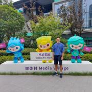 Iwan Blakeway pictured outside the media village at the Asian Games, which was held in Hangzhou, China, last year.
