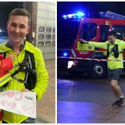 Craig Neil was welcomed by his young son Ioan after crossing the finishing line at Newtown Fire Station on January 31.
