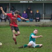 Action from Abermule's clash with Forden United. Picture by Ian Francis.