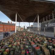 The protest at the Senedd saw over 5,000 empty wellies representing the potential lost jobs in rural Wales.