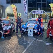 Winners of the 2024 Get Jerky Rally North Wales celebrating on the podium.