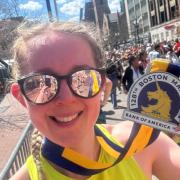 Ffion Evans with her medal for completing the 2024 Boston marathon.