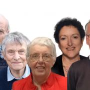 Urdd Eisteddfod 2024 Honorary Presidents Ann Fychan, Carys and Emyr Evans, Delma Thomas, Heulwen Davies, Hywel Jones and Menna Blake.