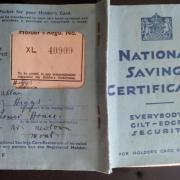 Allan Higgs' National Savings books.