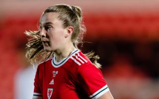 Carrie Jones during the 2023 FIFA Women's World Cup Qualifying Round fixture between Cymru Women and France Women at the Parc y Scarlets Stadium, Llanelli on the 8th of April 2022.